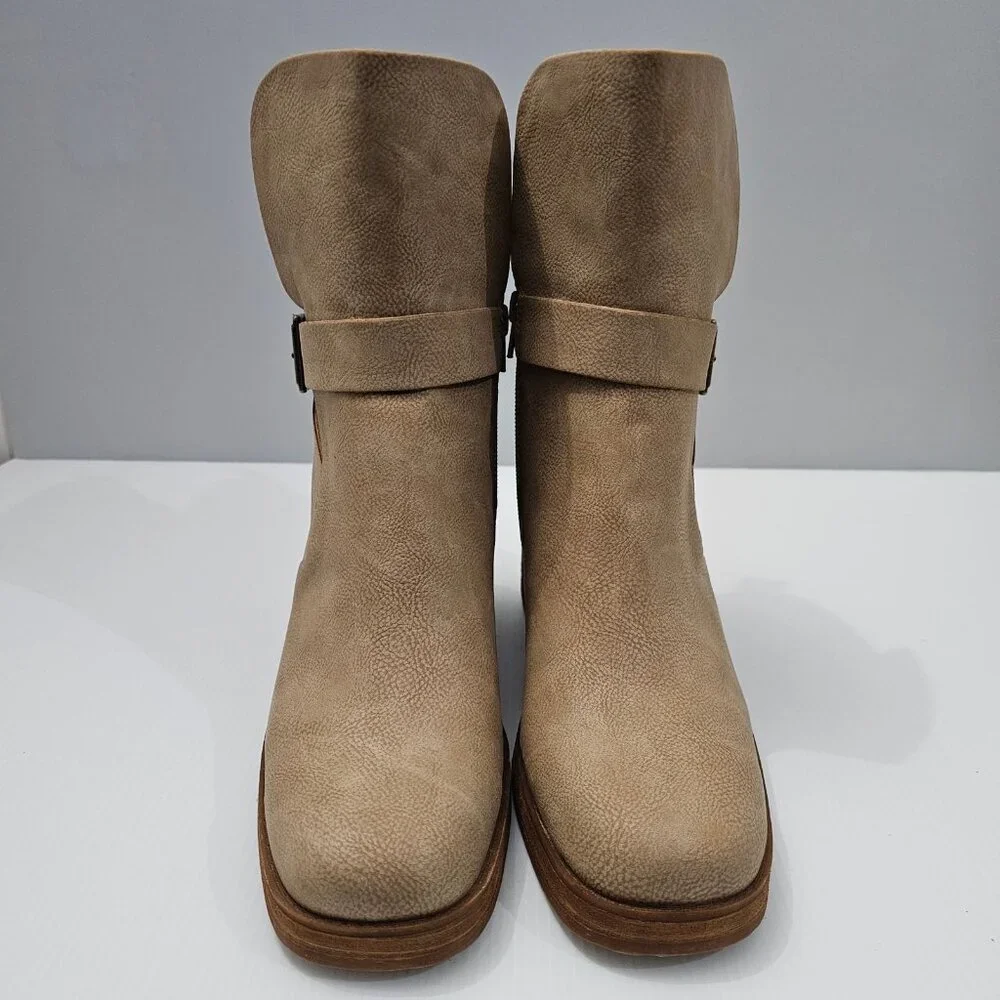 NEW Korks By Kork Ease Marci II Ankle Boot Womens 9.5 Natural Tan Block Heel